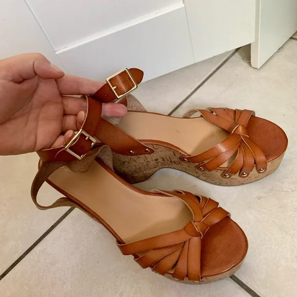 Mossimo Cognac Erie Cork Style Wedge Strappy Sandals SIZE 10 - Picture 12 of 14